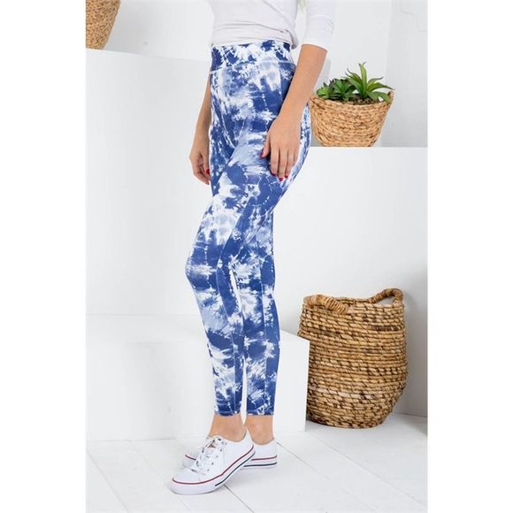 Navy White Tie Dye High Waist Leggings - Picture 5 of 7